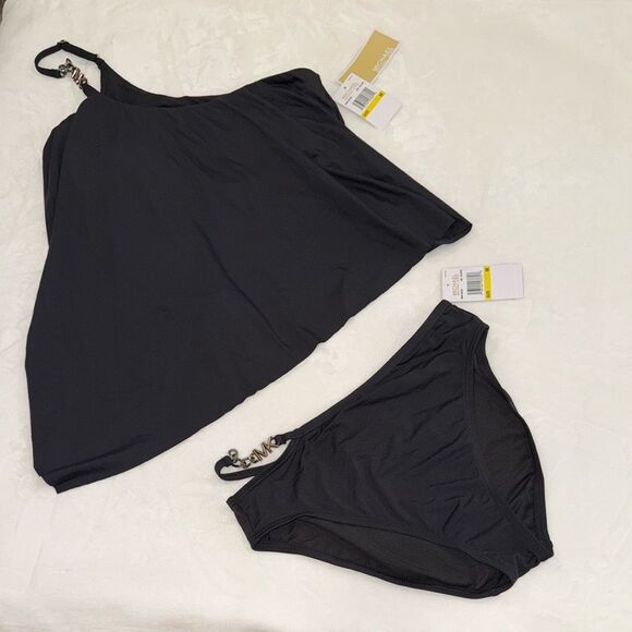 MICHAEL Michael Kors Logo Chain One Shoulder Tankini & Chain High Waist Bikini - Picture 5 of 14